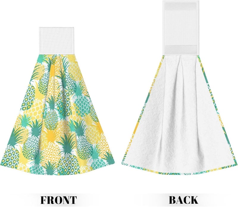 PDDCWAY Summer Pineapple Kitchen Hanging Towel Tropical Fruits Leaves Hand Tie Towels Set 2 Pack Fast Drying Tea Bar Dish Cloths Towel Soft Absorbent Durable for Bathroom Laundry Room Decor - Image 2